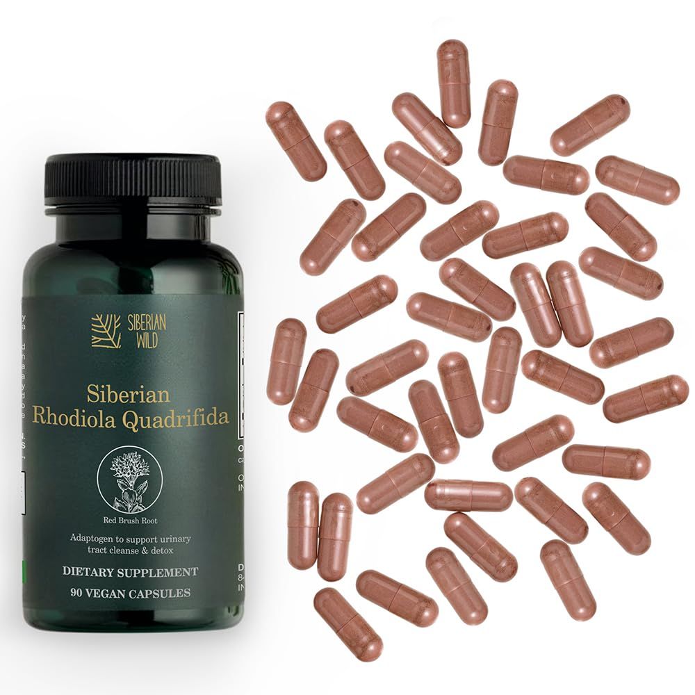 Siberian Wild Rhodiola Quadrifida 350mg - 90-Count Rhodiola Capsules - Siberian Rhodiola Supplement for Natural Cleanse - Stress Relief and Energy Support - Natural Red Bush Rhodiola