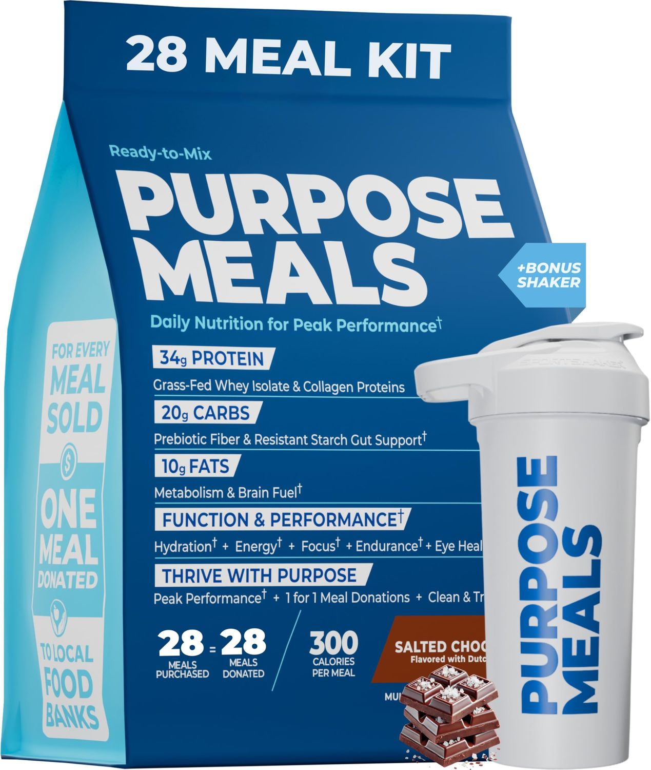 Meal Replacement Shake, Grass Fed Whey Protein Isolate Collagen Peptides, Creatine Monohydrate, Electrolytes Powder, Prebiotics, Organic Mushrooms, Nootropic Energy Drink 28 Meals Salted Chocolate