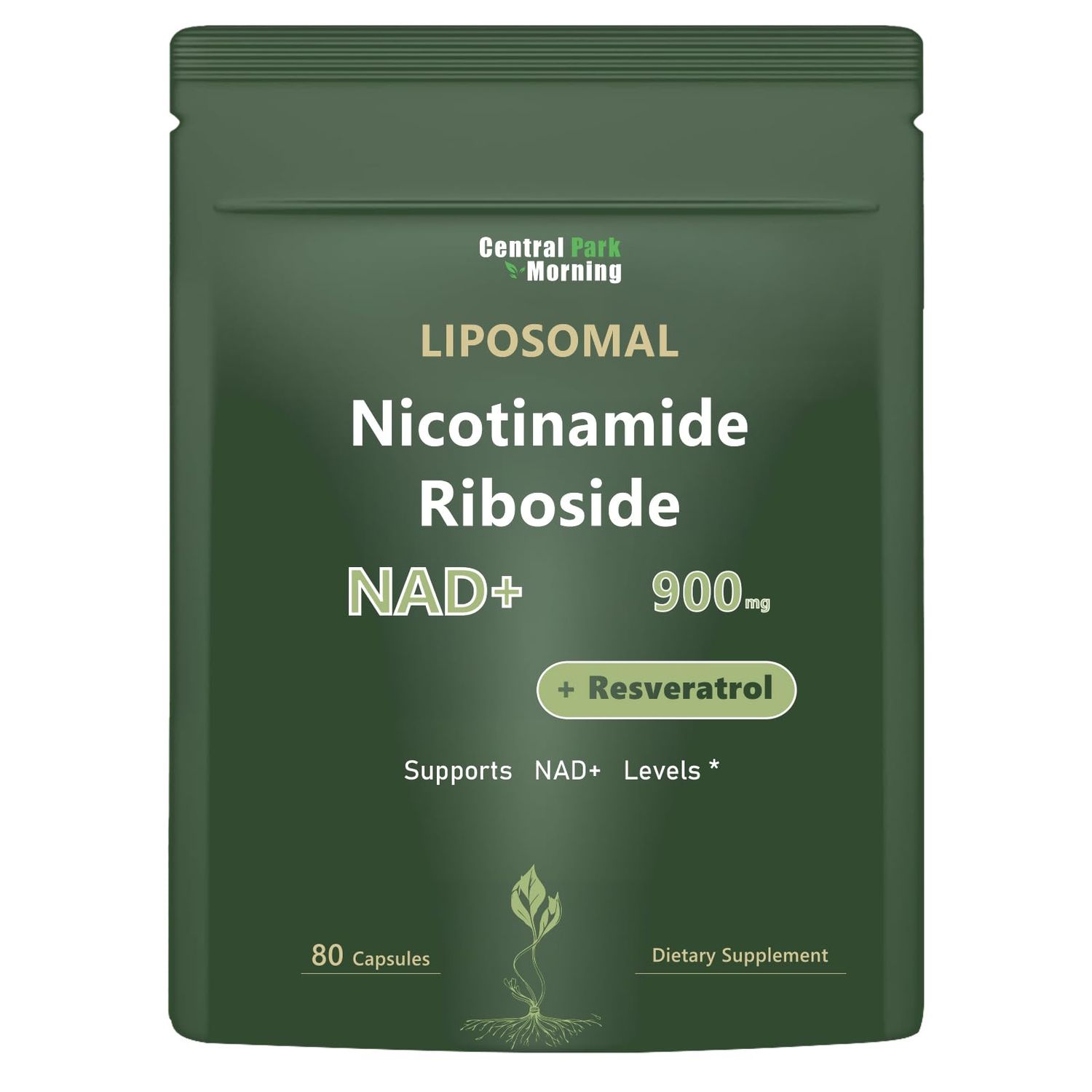 Central Park Morning NAD Supplement - Liposomal Nicotinamide Riboside Supplement, NAD Nicotinamide Riboside Resveratrol 900mg for Anti-Aging, Energy, 80 Capsules,