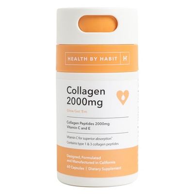 Health by Habit Collagen Supplement 60 Capsules - Vitamin C Vitamin E, 2000mg, Collagen Peptides, Superior Absorption, Support Your Skin, Non-GMO, Sugar Free 1 Pack