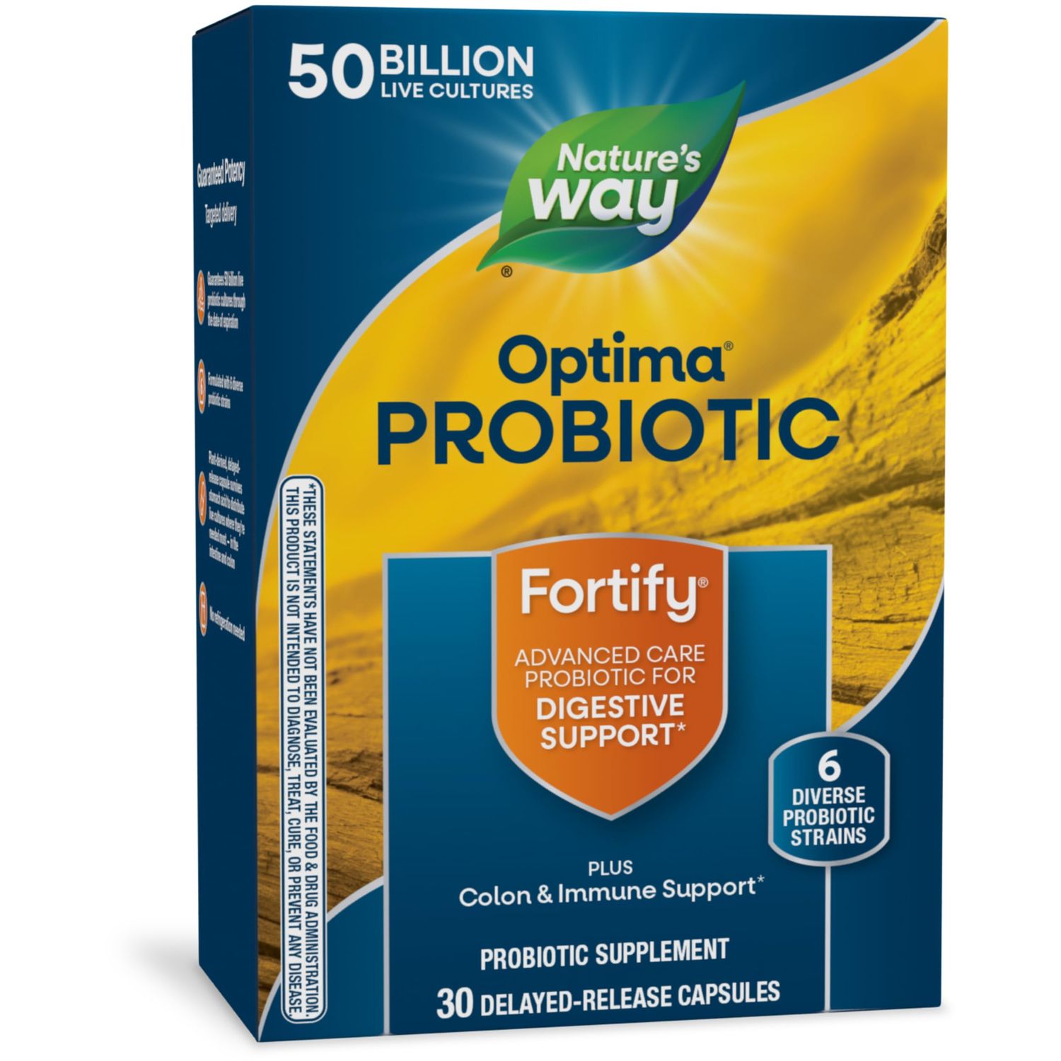 Natures Way Fortify Optima Probiotic for Men and Women, 50 Billion Live Cultures, 6 Strains, Supports Digestive and Immune Health, 30 Capsules Packaging May Vary