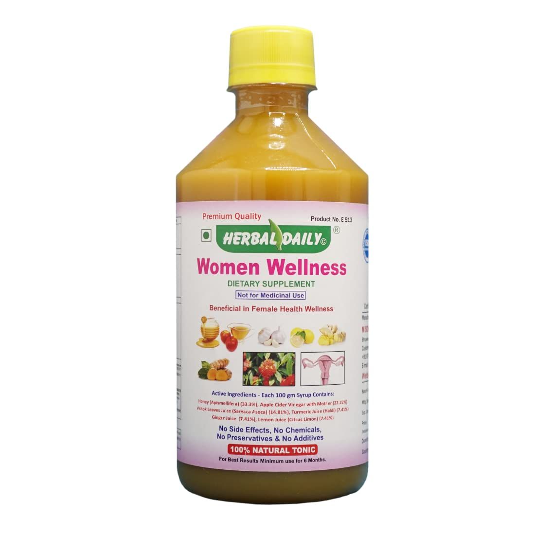 Womens Wellness Syrup - 400ml- Natural Dietary Supplement for Overall Women Health, and Body Detox 1 Bottle - Sareaca Asoca, Turmeric, Apple Cider Vinegar, Garlic, Ginger, Honey, Lemon