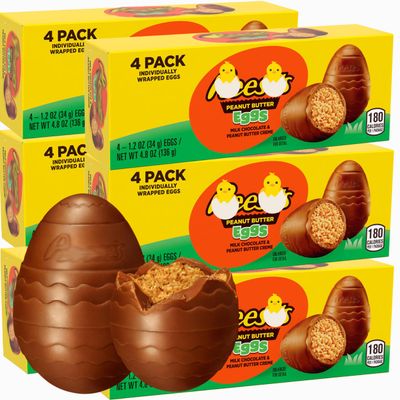 ReesePeanut Butter Creme Eggs, Easter Candy, Bulk 24 Count 3D 1.2 oz. Milk Chocolate Peanut Butter Creme Eggs, Individually Wrapped Chocolate Eggs for Easter Baskets, Egg Hunts
