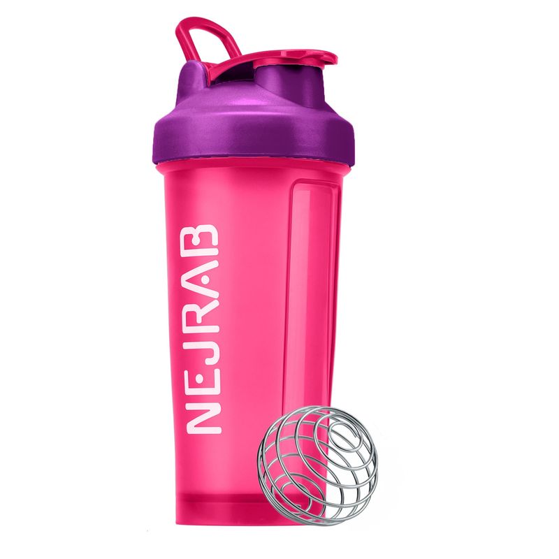 NEJRAB - Shaker cups for protein shakes, with Wire Whisk Ball Blender Bottles for Protien Mixes, Pre Workout Protein Drink 28 oz Cocktail Shaker Cup Weight Loss Supplements Shakes pink