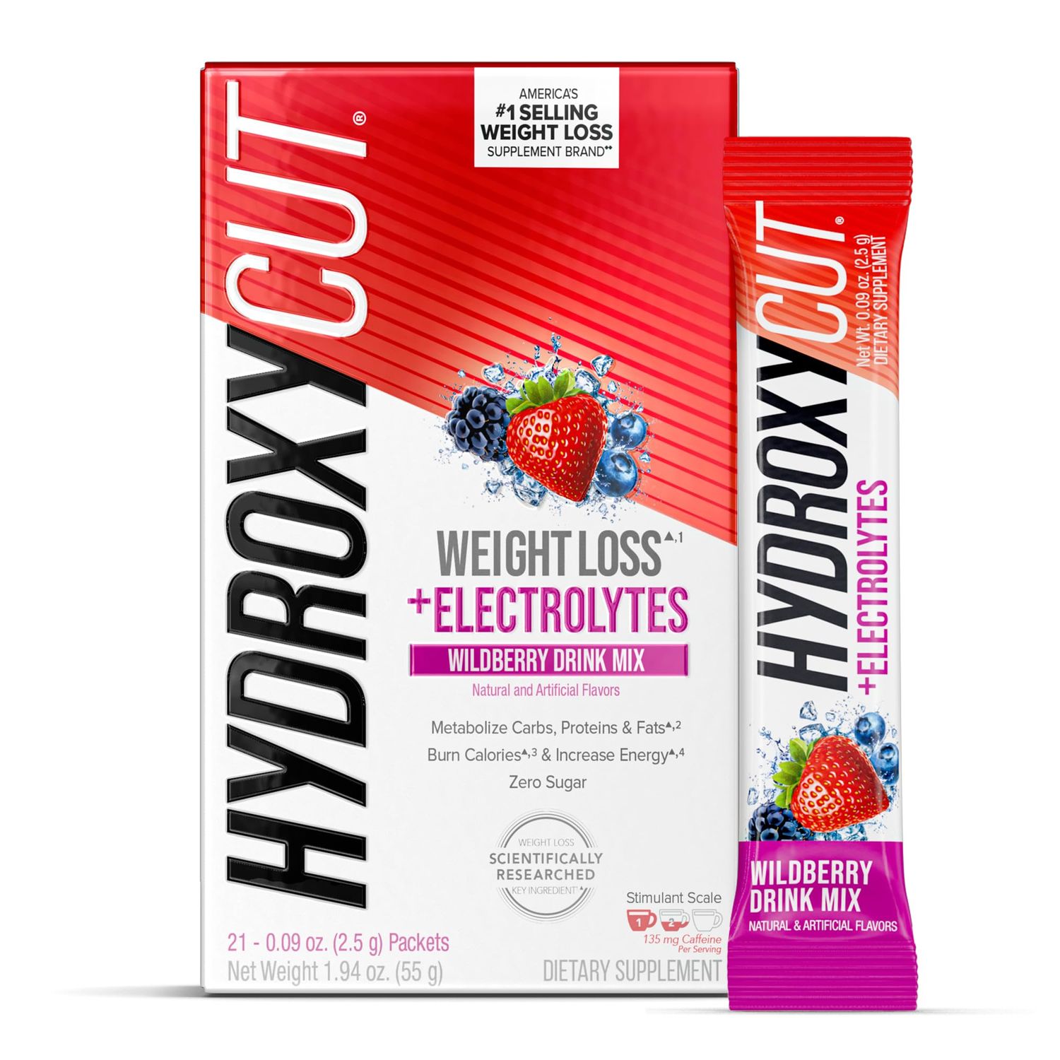 Hydroxycut Drink Mix, Wildberry Blast - 21 Travel-Size Packets - Zero Calories, Zero Sugar - Boost Metabolism, Burn Calories, Increase Energy - For Women Men