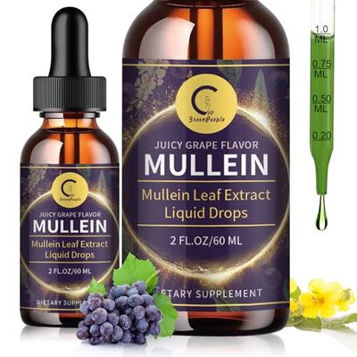 Mullein Leaf Extract Drops for Lungs - Lung Cleanse Detox, Natural Mullein Leaf Liquid Drops, Support for Respiratory, Immune, Digestive System, Vegan, Non-GMO, Grape Flavor, 2 FL OZ