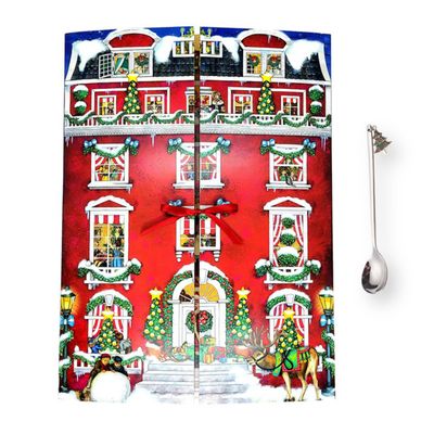 Windel Advent Calendar Manor House Christmas Chocolate 2.6 Oz. 75 g with Bonus Gift Holiday Silver Stainless Steel Tea Spoon 2-Pc Set