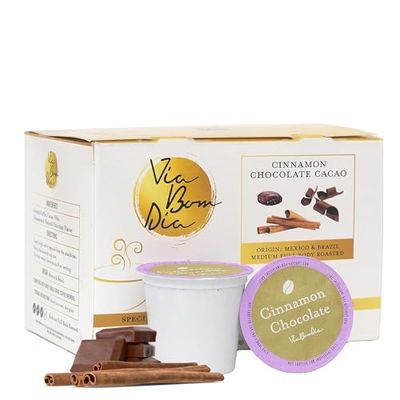 Via Bom Dia Naturally Flavored Kcup Coffee Pods, Cinnamon Chocolate Flavor, Medium Roast, 12 Count Pack of 1