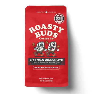 Roasty Buds Mexican Chocolate Coffee Grounds Caf Mexicano 100 Arabica Coffee, Natural Chocolate Cinnamon Flavors 12 oz Gluten-Free, Non-GMO, No Sugar Medium Roast 12 Ounce, Mexican Chocolate Ground