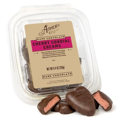 Ashers Chocolate, Chocolate Cherry Cordial Creams, Heart Shaped Cordial Cherries Surrounded by Creamy Buttercream, Small Batches of Kosher Chocolate, Family Owned Since 1892 8oz, Dark Chocolate