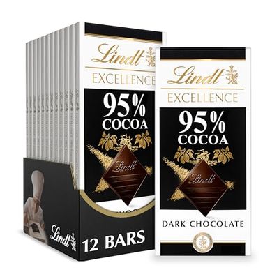 Lindt EXCELLENCE 95 Cocoa Dark Chocolate Bar, Dark Chocolate Candy, 2.8 oz. 12 Pack