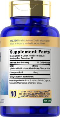 Carlyle NADH CoQ10 Supplement 20mg 60 Capsules Mega Strength Non-GMO, Gluten Free