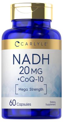 Carlyle NADH CoQ10 Supplement 20mg 60 Capsules Mega Strength Non-GMO, Gluten Free