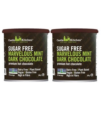 Castle Kitchen Sugar Free Marvelous Mint Premium Dark Chocolate Mix 2 Pack 16 oz total, 32 Servings - Naturally Sweetend with Monkfruit - Dairy Free, Plant Based, Vegan, Gluten Free, Non-GMO