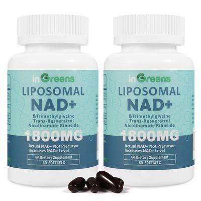 inGreens Liposomal NAD Supplement 1800 mg with Nicotinamide Riboside 200mg, Trans Resveratrol 200mg, Trimethylglycine 200mg Replaces NMN, Boost NAD, Aging Defense Cellular Energy, 120 Softgels