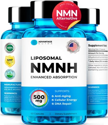 AdvantageNutra NMN Supplement Alternative - NMNH Dihydronicotinamide Mononucleotide 500mg Per Serving, 60 Count 30 Servings NAD Supplement to Boost NAD Levels