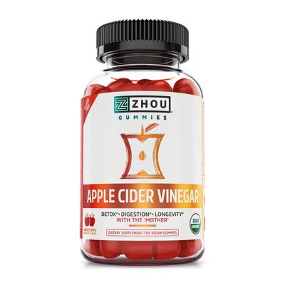 Zhou Nutrition Apple Cider Vinegar Gummies with The Mother, ACV Detox Cleanse, Natural Probiotics, Digestion Support, Heart Health, Gelatin-Free, Vegan, Gluten-Free, Non-GMO, 60 Count