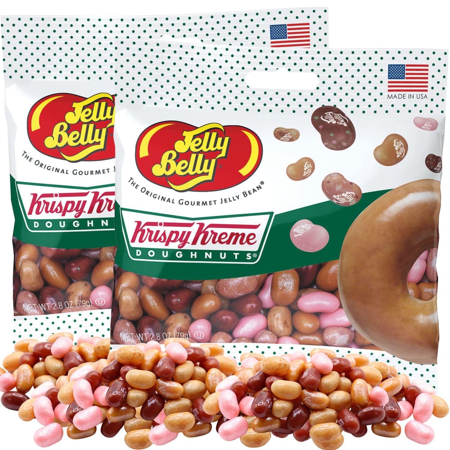 Needzo Krispy Kreme Jelly Beans Gourmet Easter Candy, Assorted Donut Flavored Chewy Candies and Fat Free Treats, Jelly Bean 2.8 Ounce Grab N Go Bag, Pack of 2