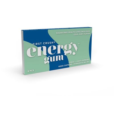 First Crush Energy Gum Health Wellness Gum with 60 mg Caffeine Vitamins Sugar Free