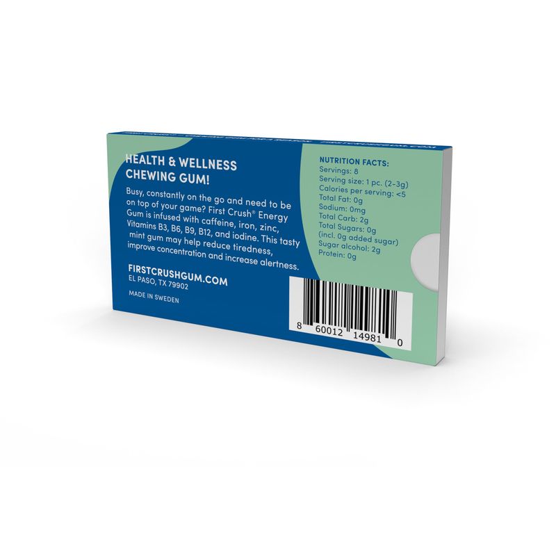First Crush Energy Gum Health Wellness Gum with 60 mg Caffeine Vitamins Sugar Free