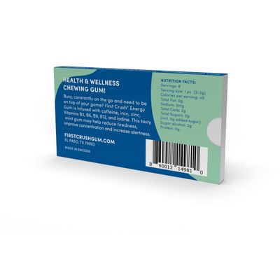 First Crush Energy Gum Health Wellness Gum with 60 mg Caffeine Vitamins Sugar Free