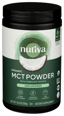 Nutiva Organic MCT Powder with Prebiotic Acacia Fiber, Classic, 10.6 Oz, USDA Organic, Non-GMO, Non-BPA, Vegan, Gluten-Free, Keto &amp; Paleo, Instant Beverage or Boost to Coffee &amp; Smoothies