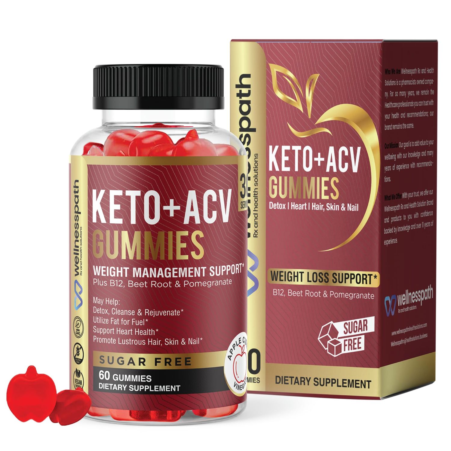ACV Keto Gummies for Weight Loss, Sugar Free Fat Burning Gummies for Adult Women Men, Vegan Friendly, Appetite Supressant ACV Gummies Advanced Weight Loss for Detox, Cleanse and Digestion, 60 Counts