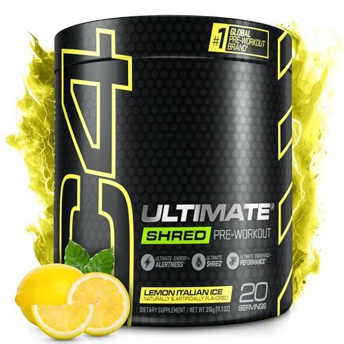 Cellucor C4 Ultimate Shred Pre Workout Powder for Men Women, Metabolism Supplement with Ginger Root Extract, Lemon Italian Ice, 20 Servings Pack of 1