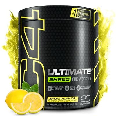 Cellucor C4 Ultimate Shred Pre Workout Powder for Men Women, Metabolism Supplement with Ginger Root Extract, Lemon Italian Ice, 20 Servings Pack of 1