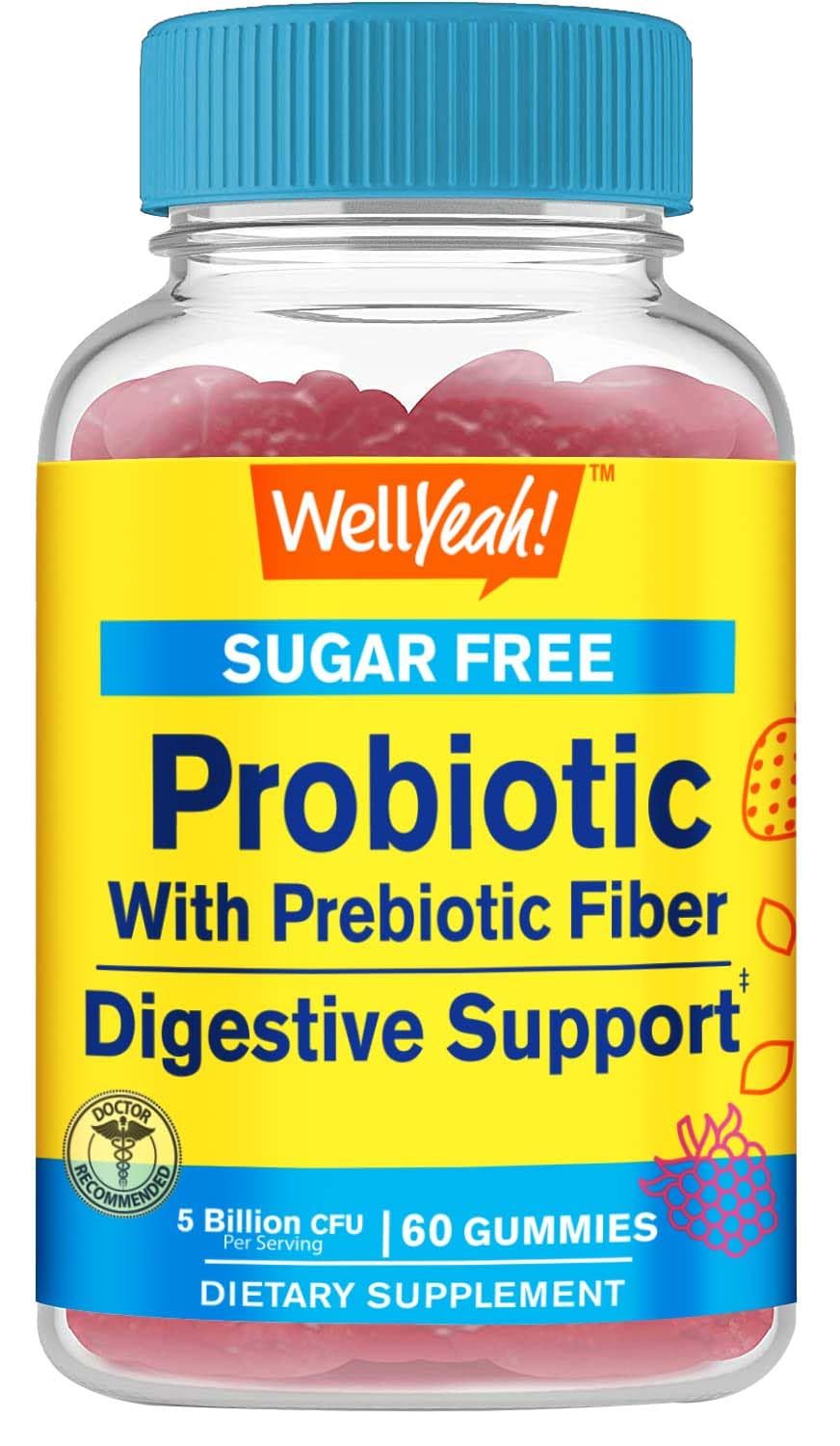 Sugar Free Probiotic with Prebiotic Gummies 5 Billion CFU - Digestive Support, Gut Health, and Vaginal Support - Shelf Stable Probiotic Gummy, Prebiotics and Probiotics for Women and Men - 60 Count