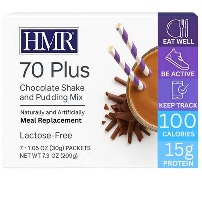 HMR 70 Plus Chocolate Shake Pudding Mix Meal Replacement Powder Lactose-Free 15g Protein Supports Healthy Weight Loss Easy to Make Low Calorie 21 Single Serving Packets