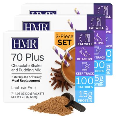 HMR 70 Plus Chocolate Shake Pudding Mix Meal Replacement Powder Lactose-Free 15g Protein Supports Healthy Weight Loss Easy to Make Low Calorie 21 Single Serving Packets