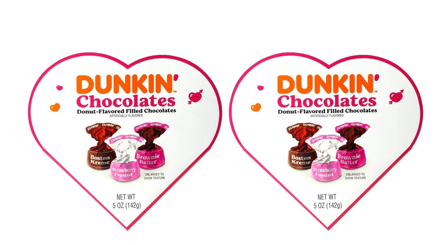 Dunkin Chocolates Heart Boxes, 2 Pack, Gift For Him or Her, by Frankford Candy
