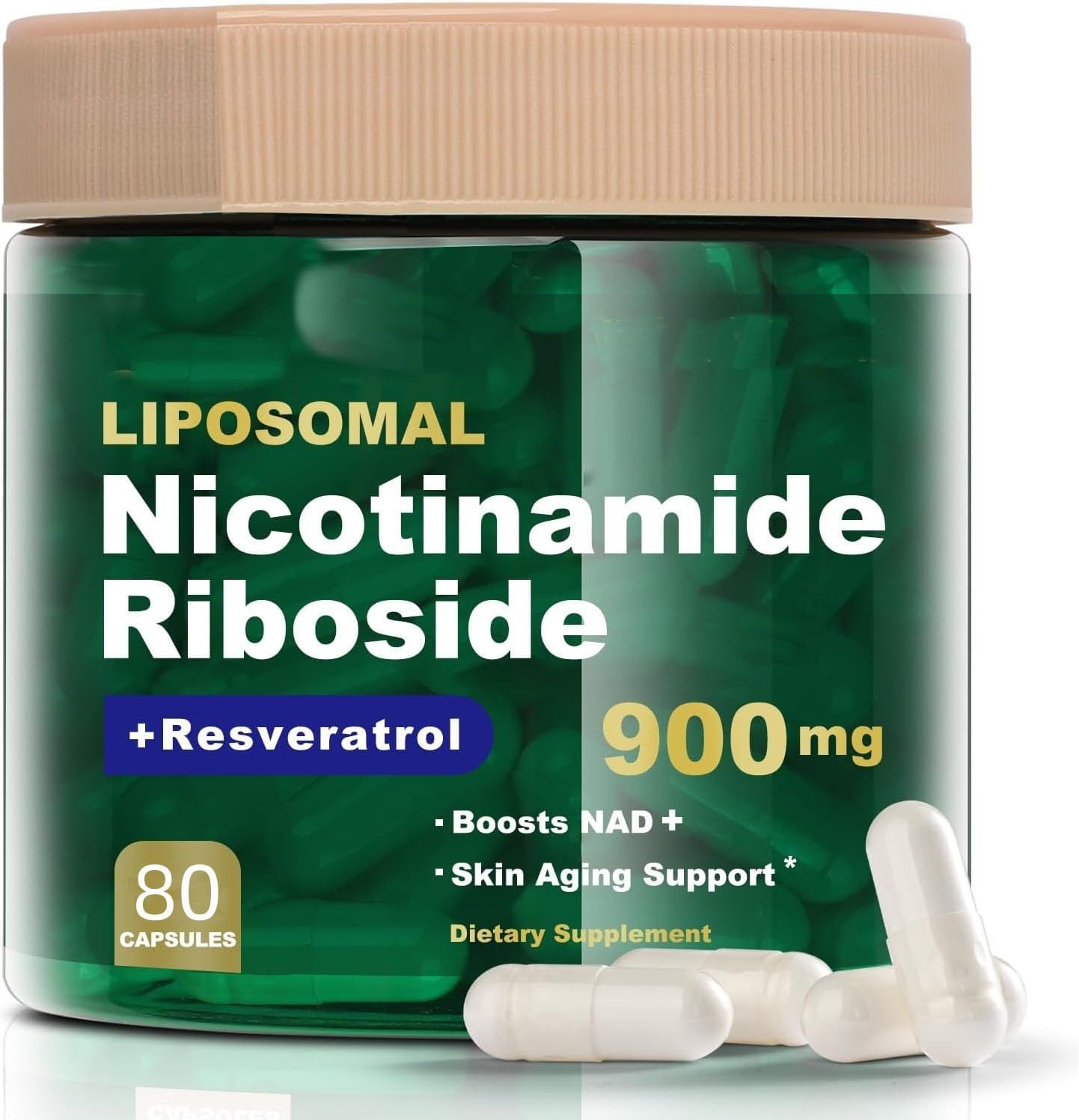 RWSEFK NAD Nicotinamide Riboside Resveratrol, Liposomal NAD Supplements for Women Men, NMN Supplement Alternative, NAD Supplement - 80 Capsules
