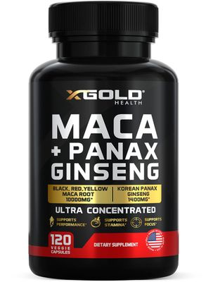 Maca Root Capsules 10,000mg Korean Panax Ginseng 1,400mg - 20x Concentrated Extract Black Red Yellow Maca Root, 10x Concentrated Extract Panax Ginseng Capsules - Ultra Potent Highly Purified