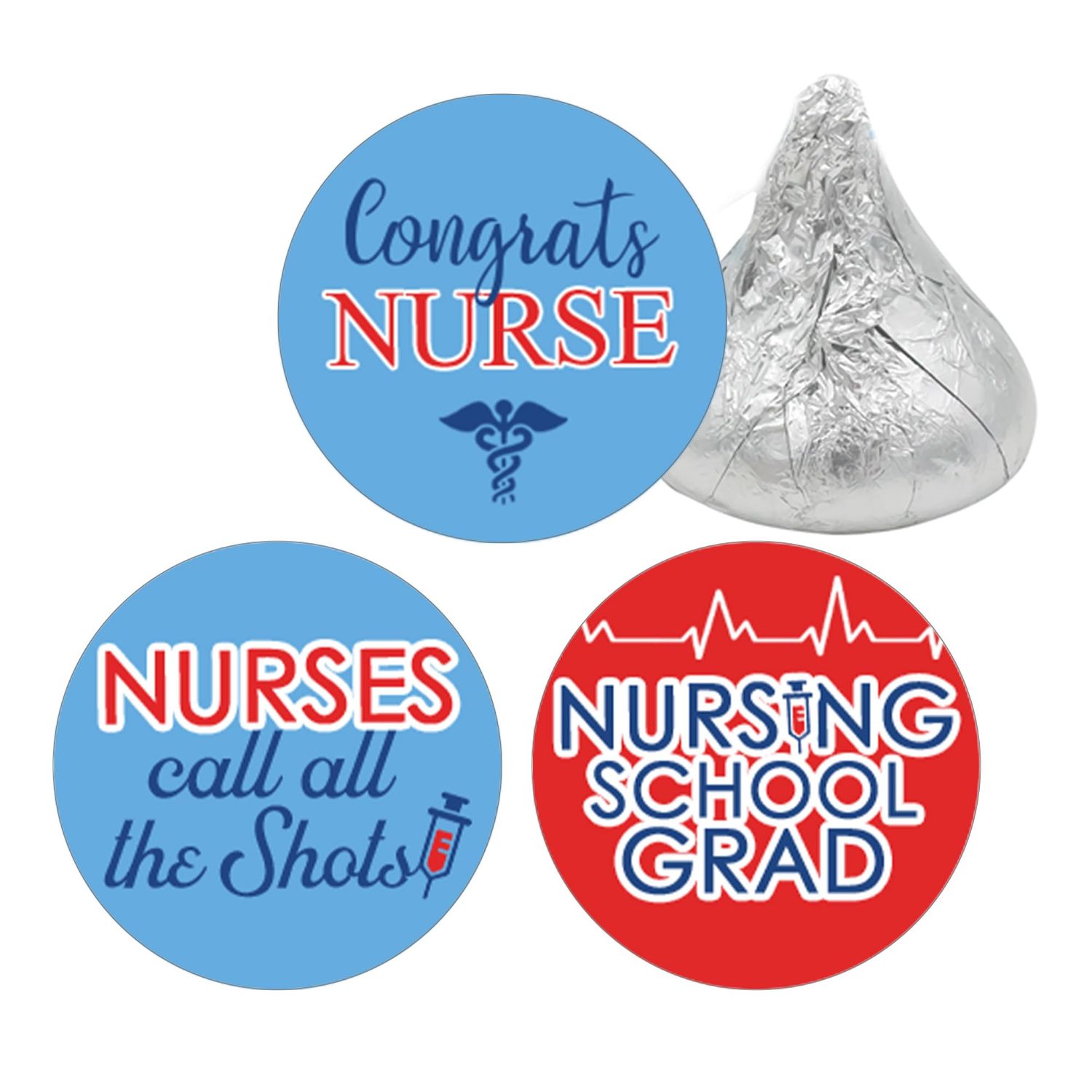 Nursing School Graduation Party Favor Chocolate Kisses Candy Stickers, Nurses Call All The Shots Graduation Decorations - 180 Count
