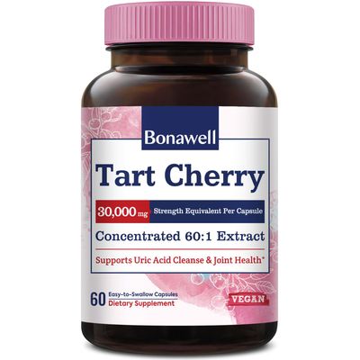 Bonawell Tart Cherry 60:1 Extract, 30000mg Strength, Made from Montmorency Tart Cherries, Powerful Uric Acid Cleanse for Joint Comfort, 2 Month Supply, 60 Capsules