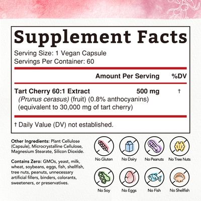 Bonawell Tart Cherry 60:1 Extract, 30000mg Strength, Made from Montmorency Tart Cherries, Powerful Uric Acid Cleanse for Joint Comfort, 2 Month Supply, 60 Capsules