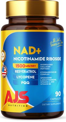 AJS NAD Cellular Energy - NR Supplement with PQQ, Resveratrol, Lycopene, Spermidine, L-Ergothioneine, and Collagen Peptides - 90 Capsules for Cellular Support Skin Health