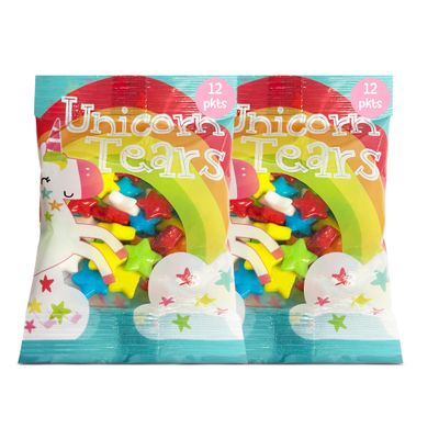 24 Ct Unicorn Tears Rainbow Candy Bulk Pack - Sweet Cherry, Lemon, Lime, Orange, Blue Raspberry Fruity Chews - Kosher Easter Snacks - Mini Easter Candy Party Favors for Kids Goodie Bags Stuffers