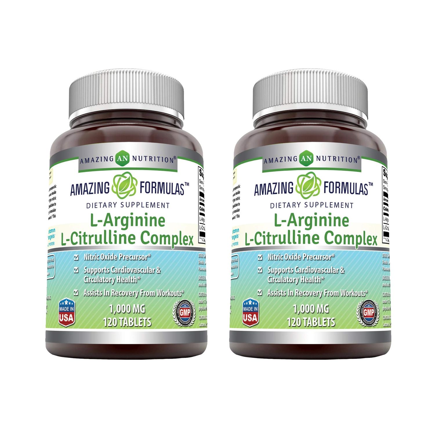 Amazing Formulas L-ArginineL-Citrulline Complex 1000mg Tablets Supplement Non-GMO Gluten Free Made in USA 120 Count 2 Pack