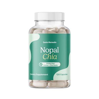 Santo Remedio Nopal Chia, Prickly Pear Cactus and Chia Powder Dietary Supplement, Clinically Proven Ingredients, Gluten Free, Non-GMO, No Added Sugar, 120 Capsules, 60 Servings Per Container