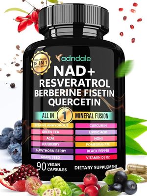 NAD Supplement. Longevity Formula with Liposomal NAD, Trans Resveratrol, Quercetin, Berberine, Betaine Anhydrous, Grape Seed, Fisetin. NAD Resveratrol Supplement with Berberine 90 Capsules.