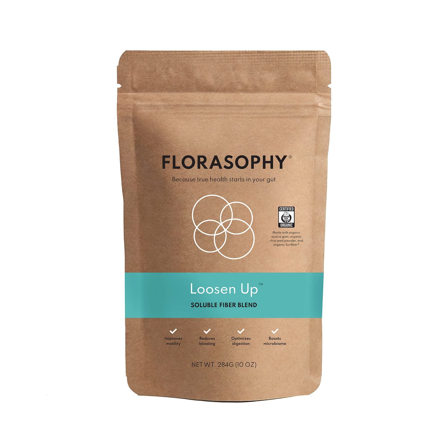 Florasophy Loosen Up Organic Soluble Fiber Supplement for Digestive Gut Health, Constipation IBS Relief, Gluten Free Vegan Soluble Prebiotic Powder, One Month Supply