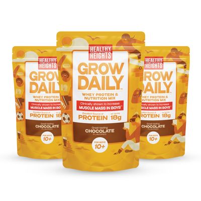 Healthy Heights Grow Daily Kids Protein Drink Mix Chocolate, 3 pack, High Protein Shake for Boys 10
