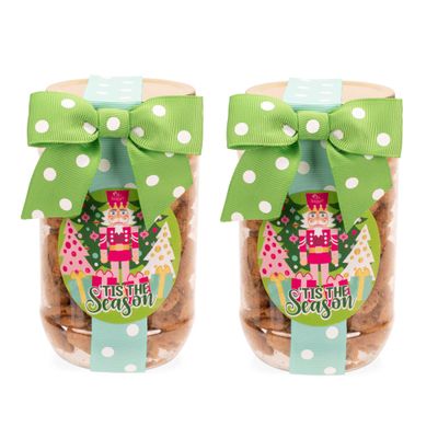 100 North Oh Sugar Sweets Delicious Mini Chocolate Chip Cookies in 5 Ounce Giftable Decorative Jar Container, Tis the Season - Pack of 2