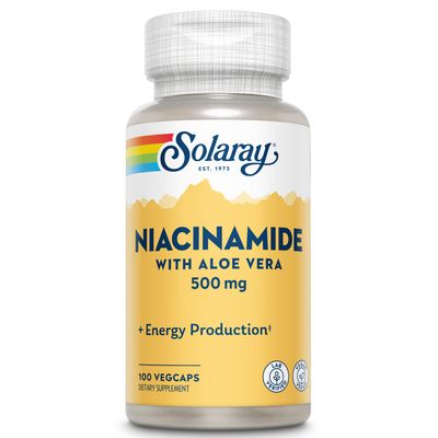 SOLARAY Niacinamide 500 mg Vitamin B-3 Energy Metabolism, Circulation, Nerve Skin Health Support, 100 CT