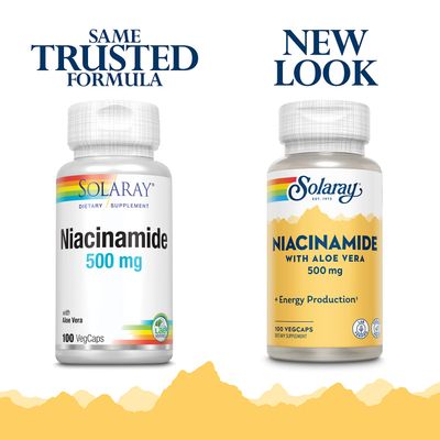 SOLARAY Niacinamide 500 mg Vitamin B-3 Energy Metabolism, Circulation, Nerve Skin Health Support, 100 CT