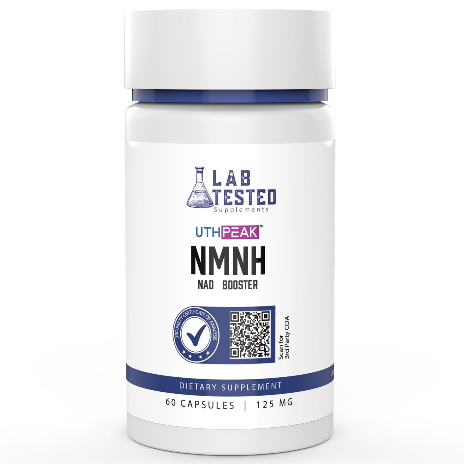 Lab Tested Supplements NMNH UthPeak - NAD Booster - Dihydronicotinamide Mononucleotide - 3rd Party COA Provided - 250 mg per Serving - 60 125mg Capsules