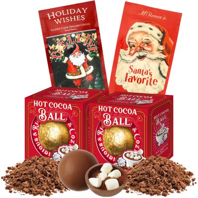 Sweetzo Christmas Hot Chocolate Assortment, Cocoa Powder Packets and Melting Balls with Marshmallows -1 Ounce Each Pack of 4 Items